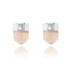 Brinco Coleção Rústica Folheado Ródio com Pedra Natural Quartzo Rosa