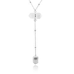 Colar Gravata Coleção Rústica Folheado Ródio com Pedra Natural Cristal