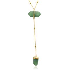 Colar Gravata Coleção Rústica Folheado Ouro 18K com Pedra Natural Quartzo Verde