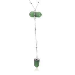 Colar Gravata Coleção Rústica Folheado Ródio com Pedra Natural Quartzo Verde