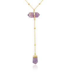 Colar Gravata Coleção Rústica Folheado Ouro 18K com Pedra Natural Ametista