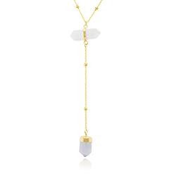 Colar Gravata Coleção Rústica Folheado Ouro 18K com Pedra Natural Pedra da Lua