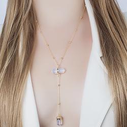 Colar Gravata Coleção Rústica Folheado Ouro 18K com Pedra Natural Pedra da Lua