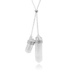Colar Regulável Coleção Rústica Folheado Ródio com Pedra Natural Cristal