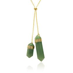 Colar Regulável Coleção Rústica Folheado Ouro 18K com Pedra Natural Quartzo Verde