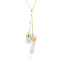 Colar Regulável Coleção Rústica Folheado Ouro 18K com Pedra Natural Pedra da Lua