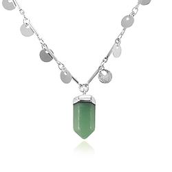 Colar Choker Coleção Rústica Folheado Ródio Medalhinha com Pedra Natural Quartzo Verde