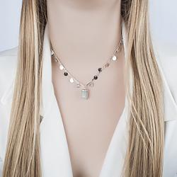 Colar Choker Coleção Rústica Folheado Ródio Medalhinha com Pedra Natural Quartzo Verde