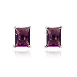 Brinco Retângulo Grande Folheado Ródio com Cristal Roxo