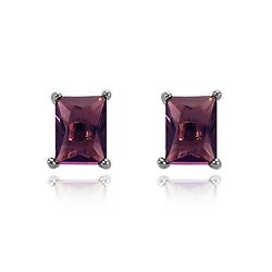 Brinco Retângulo Grande Folheado Ródio Negro com Cristal Roxo