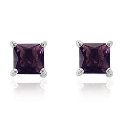 Brinco Quadrado Grande Folheado Ródio com Cristal Roxo