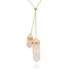 Colar Regulável Coleção Rústica Folheado Ouro 18K com Pedra Natural Quartzo Rosa