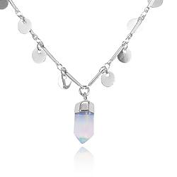 Colar Choker Coleção Rústica Folheado Ródio Medalhinha com Pedra Natural Pedra da Lua