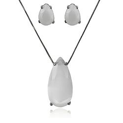 Conjunto Gota Folheado Ródio Negro com Calcedônia Grey Branco