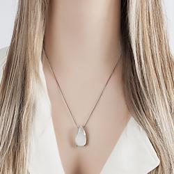 Conjunto Gota Folheado Ródio Negro com Calcedônia Grey Branco