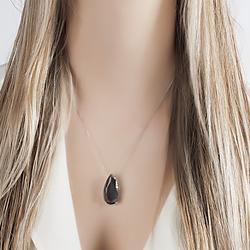 Conjunto Gota Folheado Ródio com Calcedônia Grey Negra