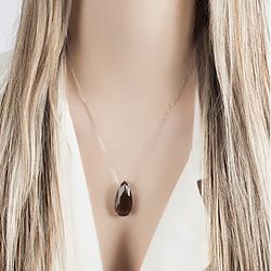 Conjunto Gota Folheado Ródio com Calcedônia Grey Marrom