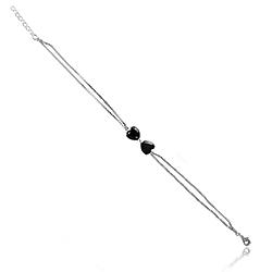 Pulseira Folheada Ródio Negro Laço com Coração Cristal Negro