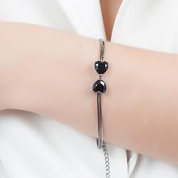 Pulseira Folheada Ródio Negro Laço com Coração Cristal Negro