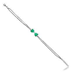 Pulseira Folheada Ródio Negro Laço com Coração Cristal Turmalina Verde