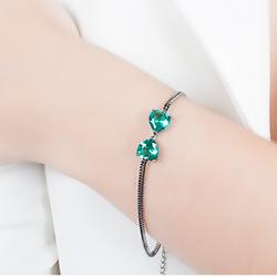 Pulseira Folheada Ródio Negro Laço com Coração Cristal Turmalina Verde