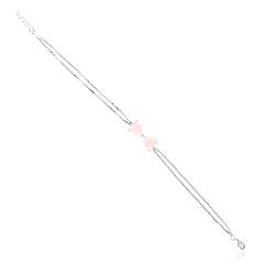 Pulseira Folheada Ródio Laço com Coração Cristal Rosa Leitoso