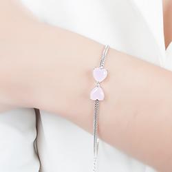 Pulseira Folheada Ródio Laço com Coração Cristal Rosa Leitoso