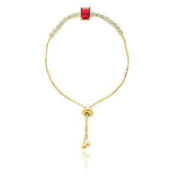 Pulseira Riviera Folheada Ouro 18K com Cristal Retangular Pink e Zircônia Cristal