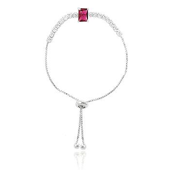 Pulseira Riviera Folheada Ródio com Cristal Retangular Pink e Zircônia Cristal