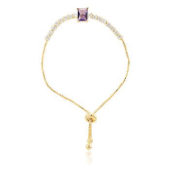 Pulseira Riviera Folheada Ouro 18K com Cristal Retangular Ametista e Zircônia Cristal