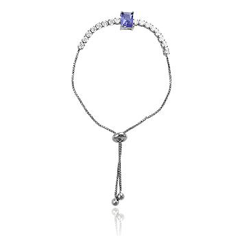 Pulseira Riviera Folheada Ródio Negro com Cristal Retangular Ametista e Zircônia Cristal