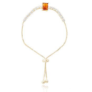 Pulseira Riviera Folheada Ouro 18K com Cristal Retangular Morganita e Zircônia Cristal