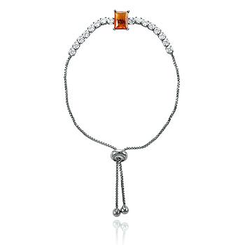 Pulseira Riviera Folheada Ródio Negro com Cristal Retangular Morganita e Zircônia Cristal