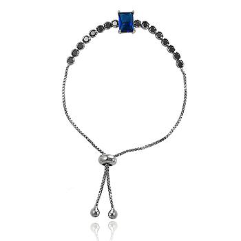 Pulseira Riviera Folheada Ródio Negro com Cristal Retangular Azul Marinho e Zircônia Negra