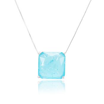 Colar Folheado Ródio com Pedra Fusion Quadrada Aquamarine Coleção CANDY COLORS