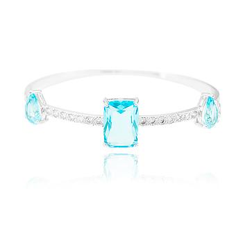 Bracelete Folheado Ródio com Cristal Retangular e Gota Aquamarine Coleção CANDY COLORS