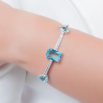 Bracelete Folheado Ródio com Cristal Retangular e Gota Aquamarine Coleção CANDY COLORS