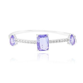 Bracelete Folheado Ródio com Cristal Retangular e Gota Violet Coleção CANDY COLORS