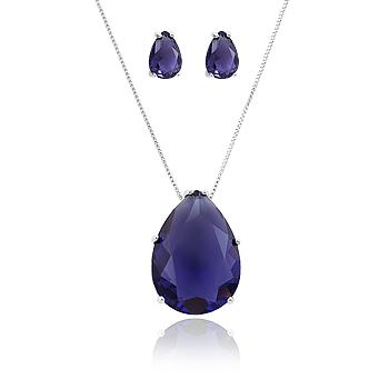 Conjunto Gota Folheado Ródio com Cristal Ametista
