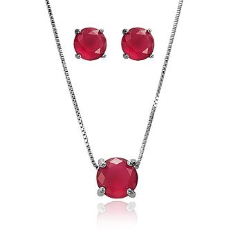 Conjunto Redondo Folheado Ródio Negro com Cristal Pink