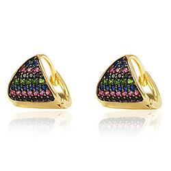 Brinco Argola Triangular Folheado Ouro 18K com Zircônia Colorida Horizontal