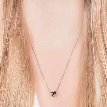 Conjunto Coração Folheado Ródio Negro com Cristal Negro
