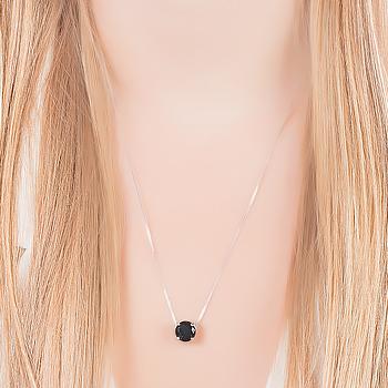 Conjunto Redondo Folheado Ródio com Cristal Negro