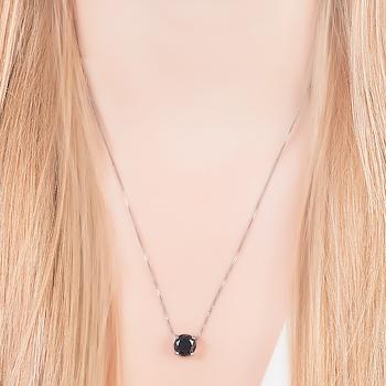 Conjunto Redondo Folheado Ródio Negro com Cristal Negro