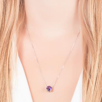 Conjunto Redondo Folheado Ródio com Cristal Ametista
