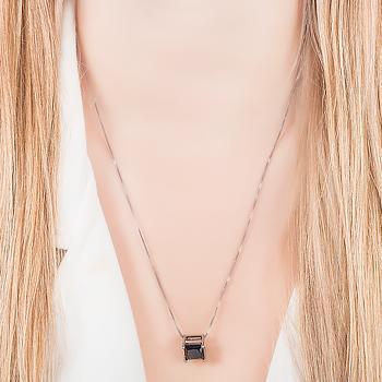 Conjunto Quadrado Folheado Ródio Negro com Cristal Negro