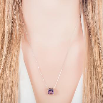Conjunto Quadrado Folheado Ródio com Cristal Ametista