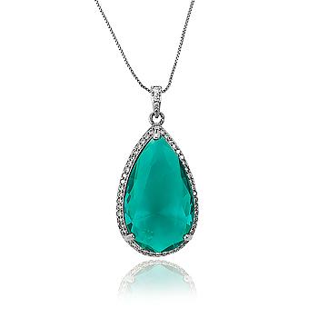 Colar Gota Micro Zircônia Folheado Ródio Negro com Cristal Turmalina Verde