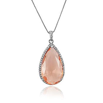 Colar Gota Micro Zircônia Folheado Ródio Negro com Cristal Morganita