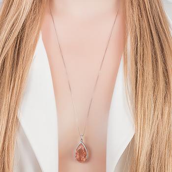 Colar Gota Micro Zircônia Folheado Ródio Negro com Cristal Morganita
